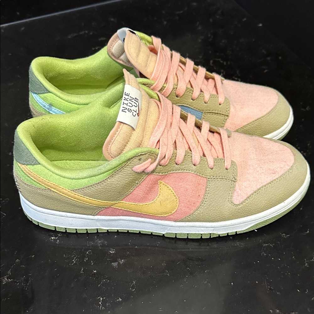 Nike Pink and Green Dunk Low Sneakers Classic Style sun club